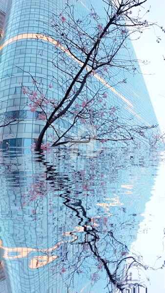 Photographie intitulée "Tour bleu arbre ros…" par Kasiopea, Œuvre d'art originale, Photographie numérique