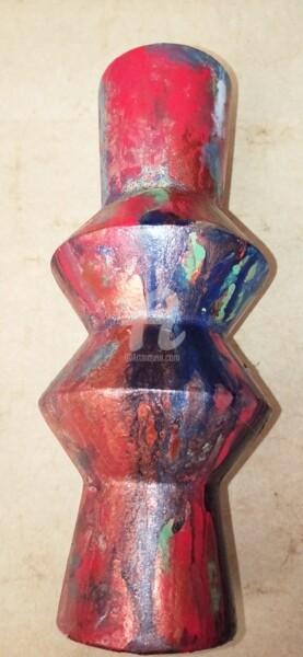 Sculpture intitulée "Vase rouge et bleu ©" par Kasiopea, Œuvre d'art originale, Papier mâché