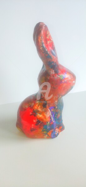 Sculpture intitulée "Lapin 1 ©" par Kasiopea, Œuvre d'art originale, Papier mâché