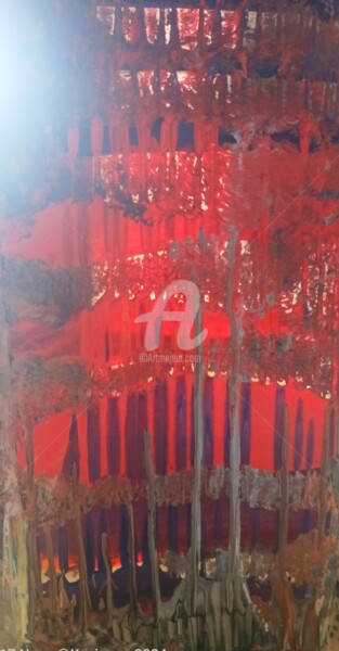 Schilderij getiteld "L'arbre rouge  ©" door Kasiopea, Origineel Kunstwerk, Acryl