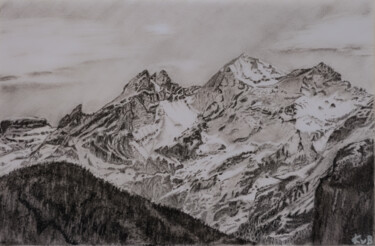 Dessin intitulée "Blüemlisalphorn 1" par Kaspar Von Bergen- Mountainart, Œuvre d'art originale, Graphite