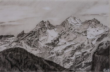 Drawing titled "Blüemlisalphorn 1" by Kaspar Von Bergen- Mountainart, Original Artwork, Graphite