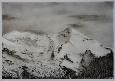 Dessin intitulée "Blalmhorn und Altels" par Kaspar Von Bergen- Mountainart, Œuvre d'art originale, Graphite