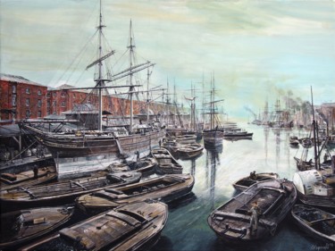 Pintura titulada "London Docks in 1870" por Łukasz Kasperczyk, Obra de arte original, Oleo