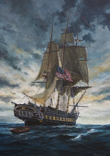 Pintura intitulada "USS CONSTITUTION 18…" por Łukasz Kasperczyk, Obras de arte originais, Óleo