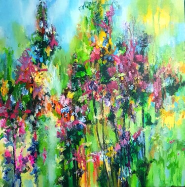 Painting titled "The Spring Garden" by Kasun Wickramasinghe, Original Artwork, Acrylic Mounted on Wood Stretcher frame