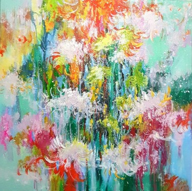 Malerei mit dem Titel "Dandelion Feathers" von Kasun Wickramasinghe, Original-Kunstwerk, Acryl Auf Keilrahmen aus Holz monti…