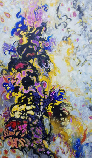 Painting titled "A Mane of Flowers" by Kasun Wickramasinghe, Original Artwork, Acrylic Mounted on Wood Stretcher frame