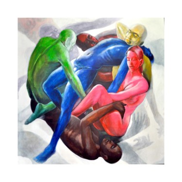Painting titled "Racial Harmony" by Kasun Wickramasinghe, Original Artwork, Acrylic Mounted on Wood Stretcher frame