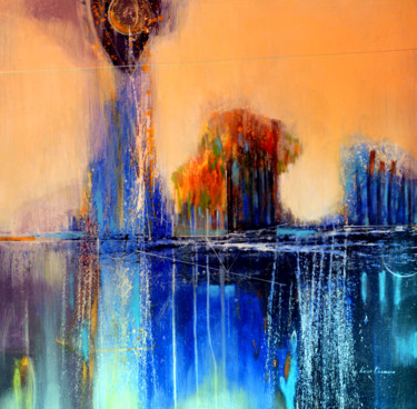 Ζωγραφική με τίτλο "An Emissive Skyline" από Kasun Wickramasinghe, Αυθεντικά έργα τέχνης, Ακρυλικό Τοποθετήθηκε στο Ξύλινο φ…