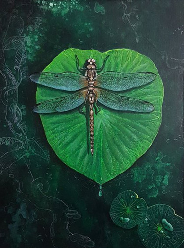 Painting titled "A Dragonfly’s Tale" by Kasun Wickramasinghe, Original Artwork, Acrylic Mounted on Wood Stretcher frame