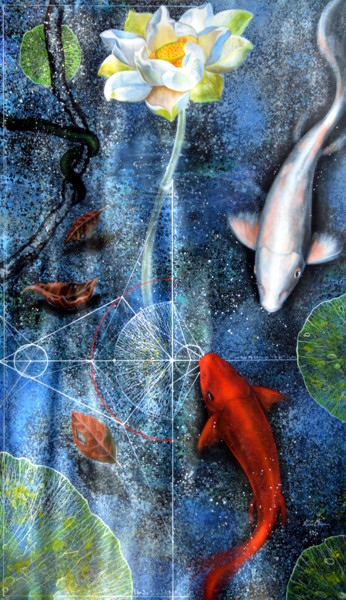 Картина под названием "Meeting at the Water" - Kasun Wickramasinghe, Подлинное произведение искусства, Акрил Установлен на Д…