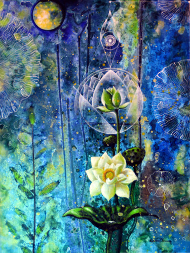 Peinture intitulée "Midnight Blossom" par Kasun Wickramasinghe, Œuvre d'art originale, Acrylique Monté sur Châssis en bois