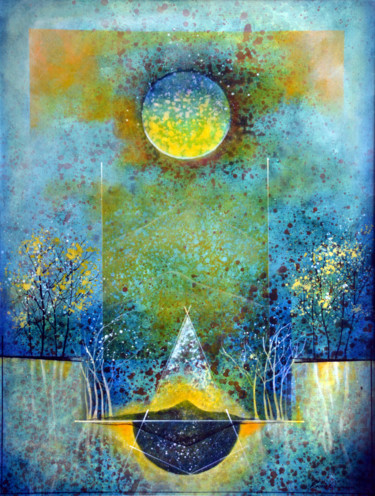 Malarstwo zatytułowany „Golden Hour” autorstwa Kasun Wickramasinghe, Oryginalna praca, Akryl Zamontowany na Drewniana rama n…