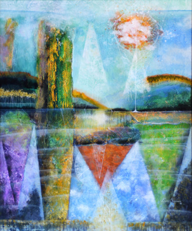 Pittura intitolato "Rainbow Landscape" da Kasun Wickramasinghe, Opera d'arte originale, Acrilico Montato su Telaio per barel…