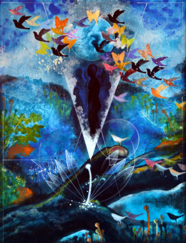 Картина под названием "Magical Twilight" - Kasun Wickramasinghe, Подлинное произведение искусства, Акрил Установлен на Дерев…