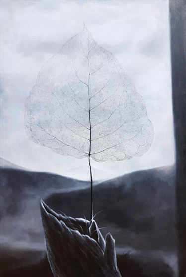 Malarstwo zatytułowany „Neutral Frond” autorstwa Kasun Wickramasinghe, Oryginalna praca, Akryl Zamontowany na Drewniana rama…