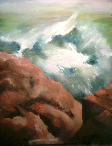 Painting titled "Sea Spires" by Kat Gordon, Original Artwork, Acrylic Mounted on Wood Stretcher frame