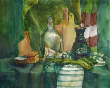 Painting titled "Натюрморт green" by Kata Mihajlova, Original Artwork, Watercolor
