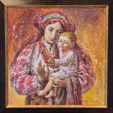 Malerei mit dem Titel "UCRAINIAN MADONNA" von Kata Rudakova, Original-Kunstwerk, Acryl Auf Keilrahmen aus Holz montiert