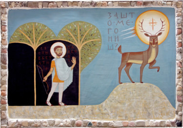 Painting titled "St. Eustace and stag" by Katarina Fajgelj, Original Artwork, Other