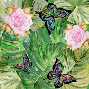 Arte digitale intitolato "Motyle w zieleni" da Katarzyna Dziemidowicz, Opera d'arte originale, Fotomontaggio