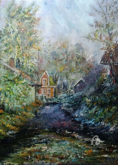 Painting titled "Early autumn" by Katarzyna Machejek, Original Artwork, Oil Mounted on Other rigid panel