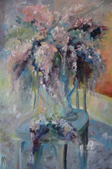 Ζωγραφική με τίτλο "Lilac" από Katarzyna Machejek, Αυθεντικά έργα τέχνης, Λάδι Τοποθετήθηκε στο Άλλος άκαμπτος πίνακας