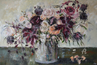 Картина под названием "Vintage flowers" - Katarzyna Machejek, Подлинное произведение искусства, Масло Установлен на Другая ж…