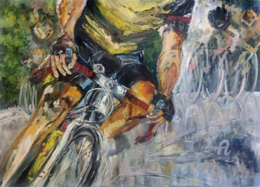 Malarstwo zatytułowany „Cyclist” autorstwa Katarzyna Machejek, Oryginalna praca, Olej Zamontowany na Inny sztywny panel