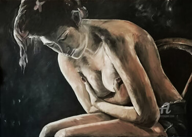 Painting titled "After" by Katarzyna Machejek, Original Artwork, Oil Mounted on Other rigid panel