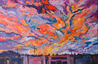 Картина под названием "Three tower cranes" - Katarzyna Machejek, Подлинное произведение искусства, Масло Установлен на Дерев…