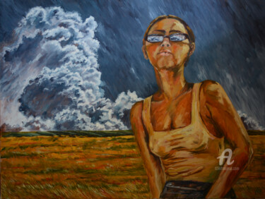 Painting titled "Feel like Summer" by Katarzyna Machejek, Original Artwork, Oil Mounted on Wood Stretcher frame