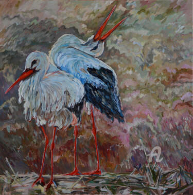 Картина под названием "Two Birds" - Katarzyna Machejek, Подлинное произведение искусства, Масло