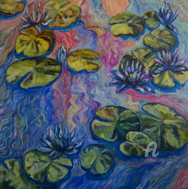 Pintura intitulada "Water Lilies" por Katarzyna Machejek, Obras de arte originais, Óleo Montado em Armação em madeira