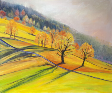 Malarstwo zatytułowany „Jesień w Górach Bes…” autorstwa Katarzyna Sikorsky, Oryginalna praca, Olej