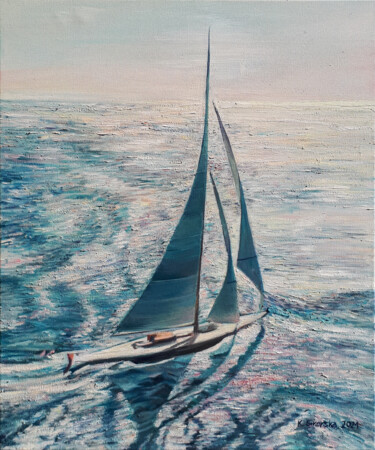 Malerei mit dem Titel "Jacht" von Katarzyna Sikorsky, Original-Kunstwerk, Öl