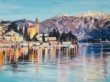 Schilderij getiteld "Jezioro Como, Treme…" door Katarzyna Sikorsky, Origineel Kunstwerk, Olie