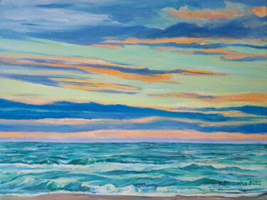 Painting titled "Ocean" by Katarzyna Sikorsky, Original Artwork, Oil Mounted on Wood Stretcher frame
