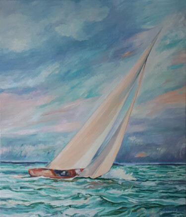 Painting titled "Fair Wind" by Katarzyna Sikorsky, Original Artwork, Oil Mounted on Wood Stretcher frame