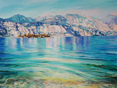 Malarstwo zatytułowany „Jezioro Garda II” autorstwa Katarzyna Sikorsky, Oryginalna praca, Olej Zamontowany na Drewniana rama…