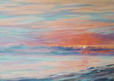 Malarstwo zatytułowany „Morze i Zachód Słoń…” autorstwa Katarzyna Sikorsky, Oryginalna praca, Olej Zamontowany na Drewniana…
