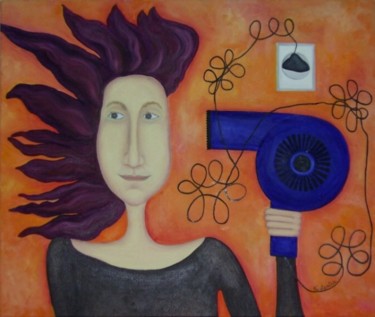 Painting titled "Drying hair" by Picture Kate, Original Artwork