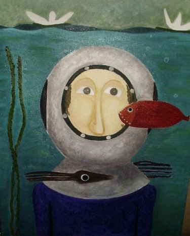 Painting titled "Diver" by Picture Kate, Original Artwork