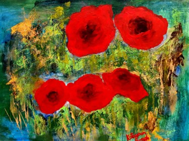 Painting titled "Abstract flowers" by Katayoun Dodangeh, Original Artwork, Acrylic