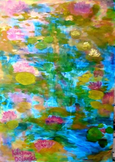 Painting titled "Abstract/waterlilie…" by Katayoun Dodangeh, Original Artwork, Acrylic