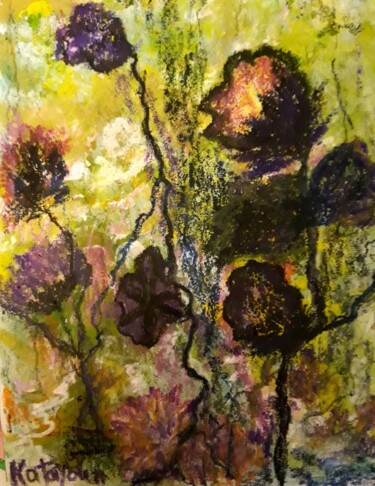 Painting titled "Sad  flowers" by Katayoun Dodangeh, Original Artwork, Pastel