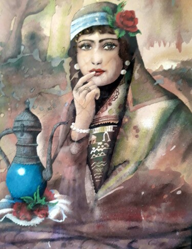 Painting titled "Iranian woman" by Katayoun Dodangeh, Original Artwork, Pigments