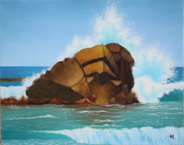 Painting titled "Le gros rocher" by Katia Beranger (KatB.Art), Original Artwork, Oil
