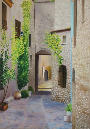 Peinture intitulée "La ruelle étroite" par Katia Beranger (KatB.Art), Œuvre d'art originale, Huile